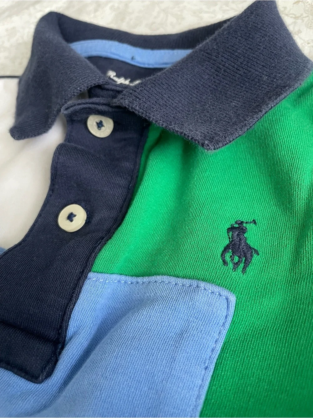 Ralph Lauren Polo Romper Kids 24M Patchwork Colorblock Short Sleeve Pony Logo